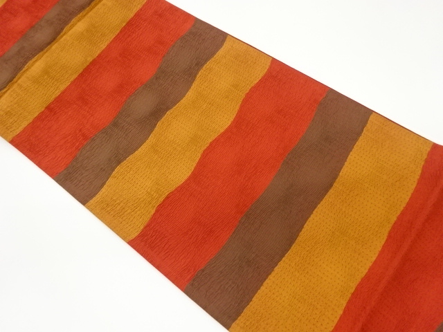 JAPANESE KIMONO / VINTAGE FUKURO OBI / SILK / MATELASSE / WOVEN STRIPE